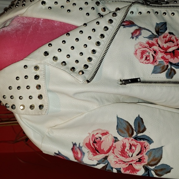 FF 💘VINTAGE EMBROIDERED FLORAL BOHO SOHO CHIC STUDDED BLAZER MOTORCYCLE JACKET - Picture 4 of 14